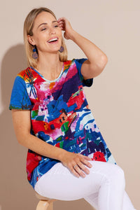 Orientique Santorini Multi Print Organic Cotton Jersey Stretch Short Sleeve T-Shirt