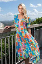 Load image into Gallery viewer, Orientique Valancay Multi Coloured Crinkled Short Sleeve Midi Dress
