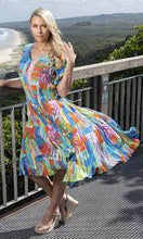 Load image into Gallery viewer, Orientique Valancay Multi Coloured Crinkled Short Sleeve Midi Dress
