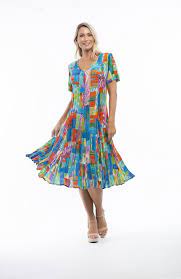 Orientique Valancay Multi Coloured Crinkled Short Sleeve Midi Dress