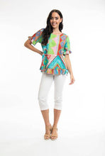 Load image into Gallery viewer, Orientique Zio Turq Organic Cotton Frill Trim &amp; Sleeve Woven Top
