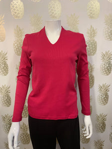 Pink stretch long sleeve jersey t-shirt with v neck