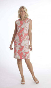 Pomodoro Coral Retro Printed Sleeveless Woven Stretch Shift Dress - Boutique on the Green 