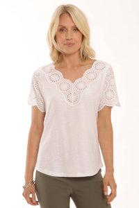Pomodoro Eyelet Pure Cotton Embroidered Trim T-Shirt