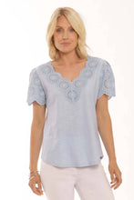 Load image into Gallery viewer, Pomodoro Eyelet Pure Cotton Embroidered Trim T-Shirt
