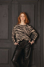 Load image into Gallery viewer, Pomodoro Mink Zebra Print Long Sleeve Fine Knit Wool Mix Jumper With Zip Cuff Detail
