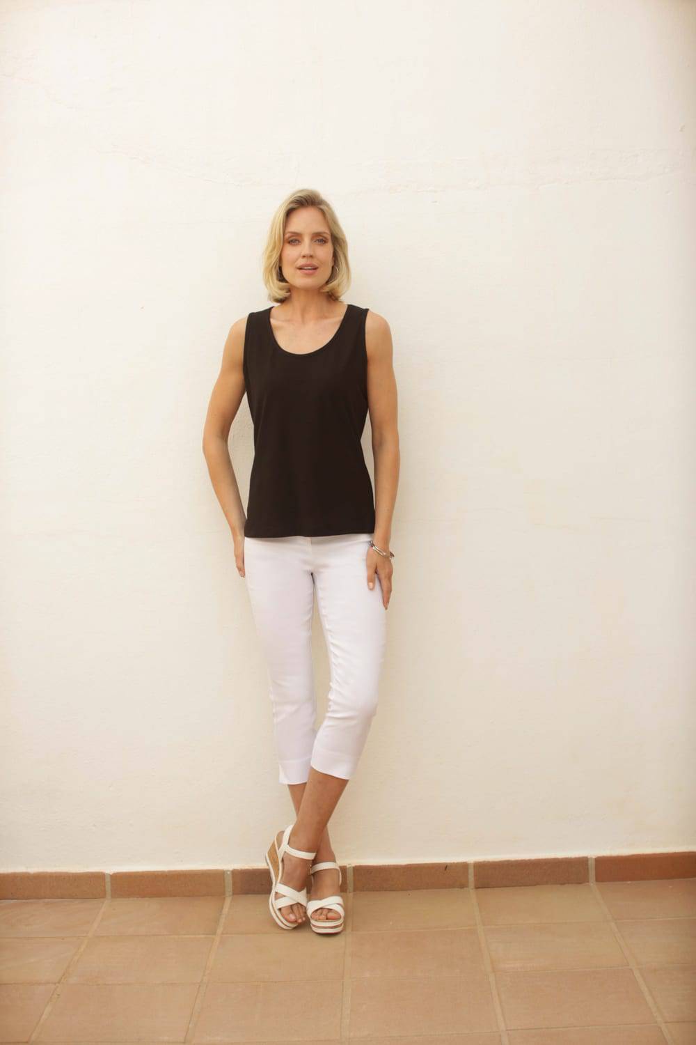 White stretch crop trousers hotsell