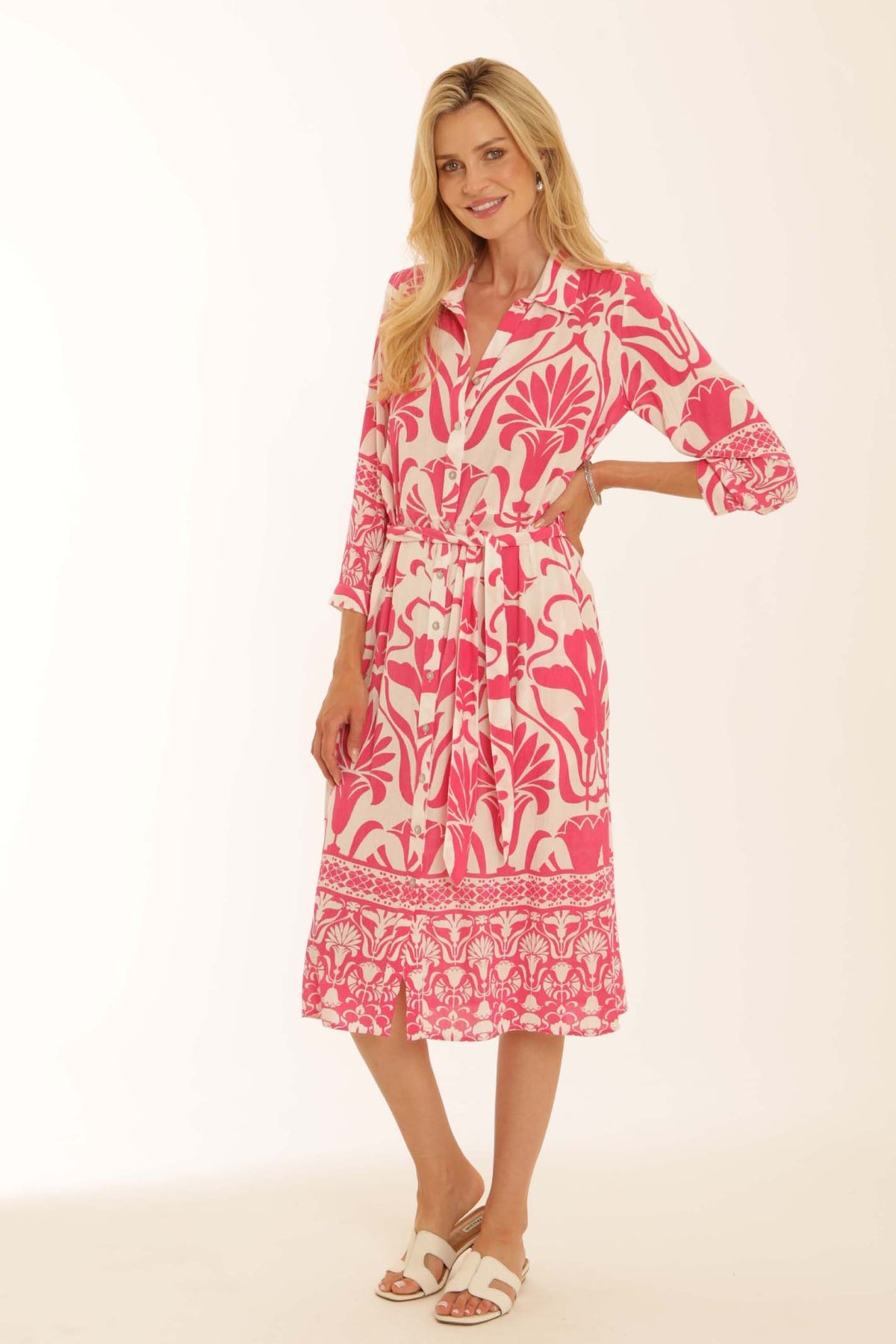 Pomodoro midi shirt dress pink print summer dress UK