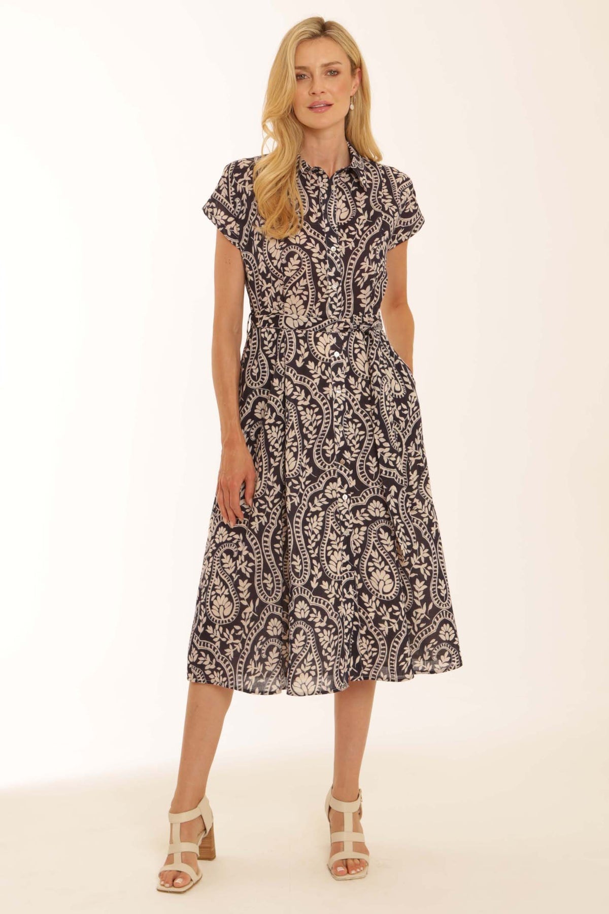 Pomodoro paisley midi dress navy summer dress UK