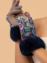 Load image into Gallery viewer, Powder Bernadette Folk Art Floral Faux Suede Gloves - Navy - Boutique on the Green 
