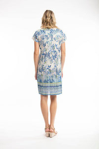 Orientique Rhodes Printed Easy Fit Organic Cotton Short Sleeve Crinkle Woven Dress - Boutique on the Green 