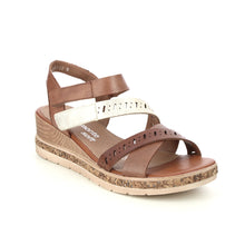 Load image into Gallery viewer, Remonte Tan Leather Cut Out Multi Straps Cork Trim Open Toe Wedge Sandal - Boutique on the Green 
