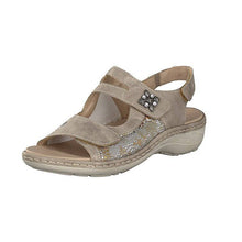 Load image into Gallery viewer, Remonte metallic stretch fabric triple velcro strap comfort sandal
