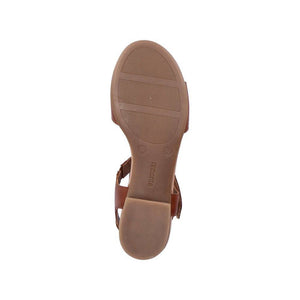 Remonte Brązowe, skórzane, ozdobne sandały na rzep z paskiem w kształcie litery T, z odkrytymi palcami i na obcasie klockowym