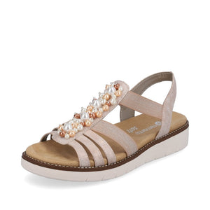 Remonte Rose Metallic Multi Pearl Decorative Front Elasticated Open Toe Comfort Sandal - Boutique on the Green 