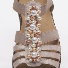 Load image into Gallery viewer, Remonte Rose Metallic Multi Pearl Decorative Front Elasticated Open Toe Comfort Sandal
