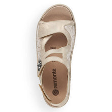 Load image into Gallery viewer, Remonte Metallic Fabric Inserts &amp; Multi Velcro Straps Open Toe Comfort Sandal
