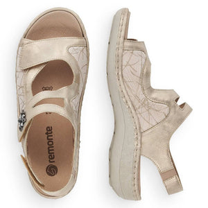 Remonte Metallic Fabric Inserts & Multi Velcro Straps Open Toe Comfort Sandal