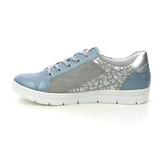 Load image into Gallery viewer, Remonte Denim Blue Leather Animal Lace &amp; Zip Trainer
