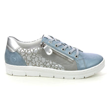 Load image into Gallery viewer, Remonte Denim Blue Leather Animal Lace &amp; Zip Trainer
