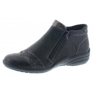 Remonte Double Zip Leather Toe Trim Flat Ankle Bootie