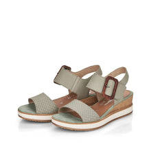 Load image into Gallery viewer, Remonte Green Nubuck Leather Big Buckle Wedge Sandal
