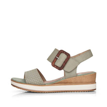 Load image into Gallery viewer, Remonte Green Nubuck Leather Big Buckle Wedge Sandal
