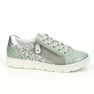 Remonte Mint Leather With Animal Print Zip & Lace Comfort Trainer