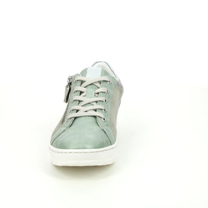 Remonte Mint Leather With Animal Print Zip & Lace Comfort Trainer - Boutique on the Green 