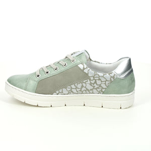 Remonte Mint Leather With Animal Print Zip & Lace Comfort Trainer - Boutique on the Green 