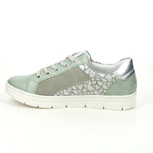 Load image into Gallery viewer, Remonte Mint Leather With Animal Print Zip &amp; Lace Comfort Trainer
