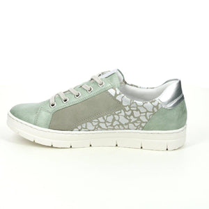 Remonte Mint Leather With Animal Print Zip & Lace Comfort Trainer