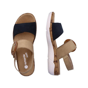 Remonte Suede Leather Double Strap Velcro With Cork Trim Open Toe Comfort Sandal