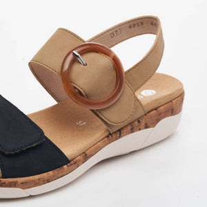 Komfortowe sandały z odkrytymi palcami Remonte, zamszowe, z podwójnym paskiem i wykończeniem z korka