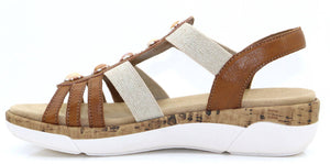 Remonte Tan Beaded T-Bar Open Toe Comfort Sandal