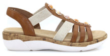 Load image into Gallery viewer, Remonte Tan Beaded T-Bar Open Toe Comfort Sandal
