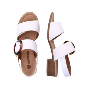 Remonte White Leather Double Velcro Strap Open Toe Block Heel Sandal