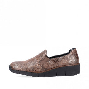 Rieker Brown Crackled Upper Slip On Loafer Moccasin Style Shoe - Boutique on the Green 