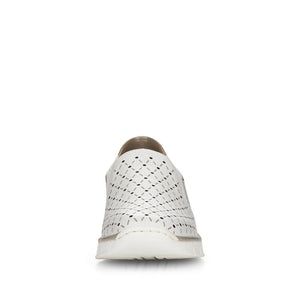 Rieker White Leather Punch Out Slip On Shoe - Boutique on the Green 