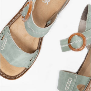 Rieker Green Double Strap Velcro With Circle Buckle Open Toe Sandal - Boutique on the Green 