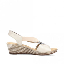 Load image into Gallery viewer, Rieker Beige Shimmer Hoop Centre Open Toe Wedge Sandal - Boutique on the Green 

