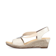 Load image into Gallery viewer, Rieker Beige Shimmer Hoop Centre Open Toe Wedge Sandal - Boutique on the Green 
