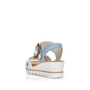 Rieker Blue & White Velcro Straps Octagon Buckle Open Toe Wedge Sandal - Boutique on the Green 