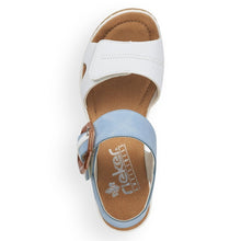 Load image into Gallery viewer, Rieker Blue &amp; White Velcro Straps Octagon Buckle Open Toe Wedge Sandal - Boutique on the Green 
