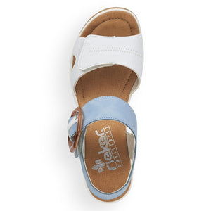 Rieker Blue & White Velcro Straps Octagon Buckle Open Toe Wedge Sandal - Boutique on the Green 