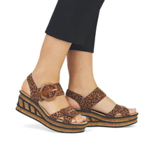 Load image into Gallery viewer, Rieker Animal Print Double Velcro Strap Platform Wedge Sandal With Decorative Buckle
