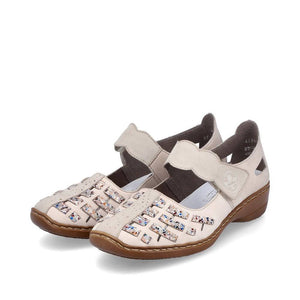 Rieker Beżowe, skórzane, wielokolorowe buty Mary Jane Inter Weve z zakrytymi palcami