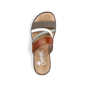 Rieker Brown & Green Multi Strap With Velcro Slip On Mule Sandal With Cork Trim
