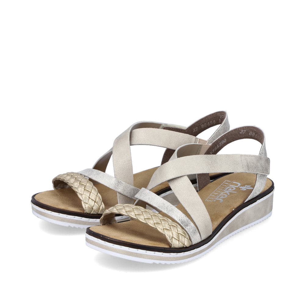 Rieker Gold Shimmer Plaited Toe Multi Strap Velcro Open Toe Sandal