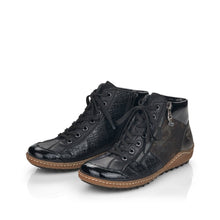 Load image into Gallery viewer, Rieker Black Patent &amp; Shimmer Trim Lace Up &amp; Zip High Top Trainer Boot - Boutique on the Green 
